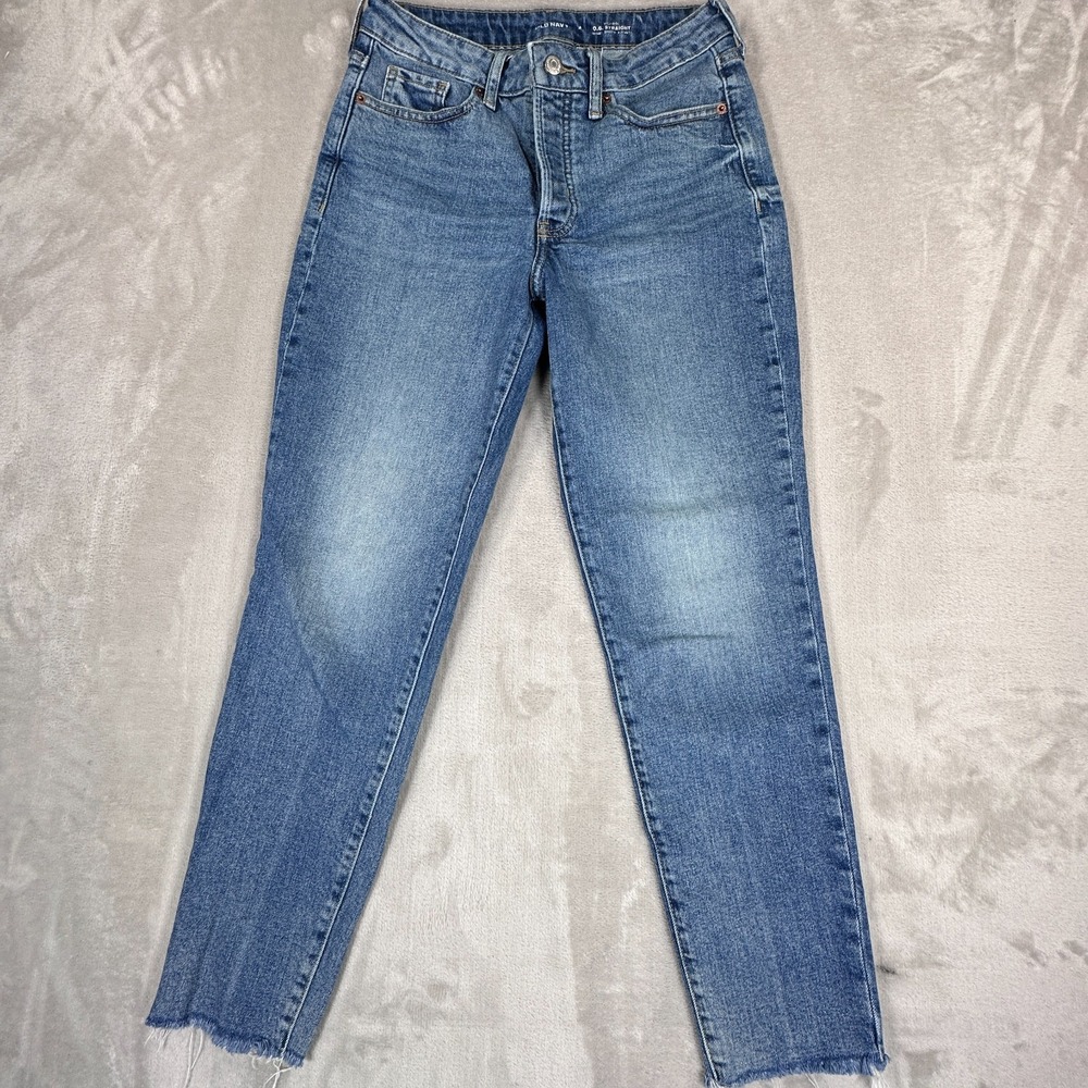 Old Navy OG Straight Jeans Womens 4 Blue Denim Cotton Stretch High Rise Casual